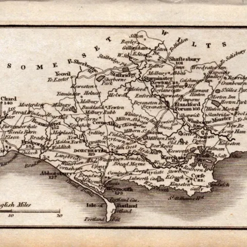 Dorsetshire Antique Copper Engraved George IV Map by Sidney Hall.