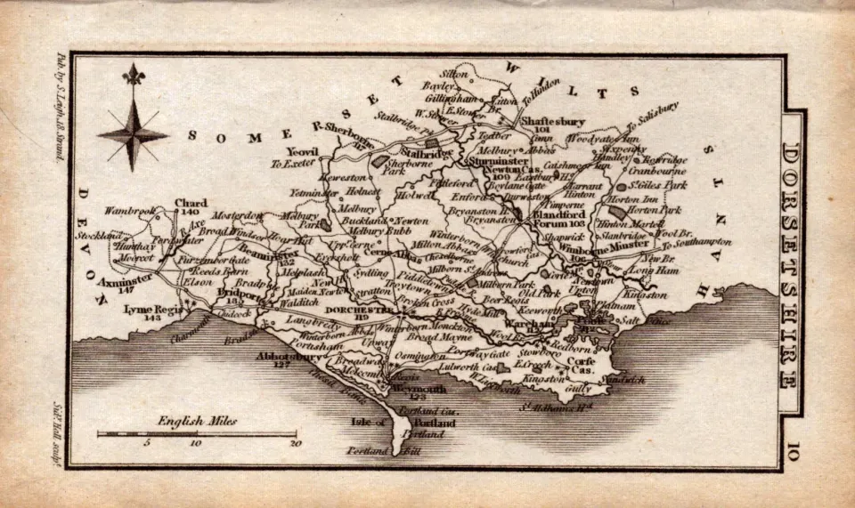 Dorsetshire Antique Copper Engraved George IV Map by Sidney Hall.