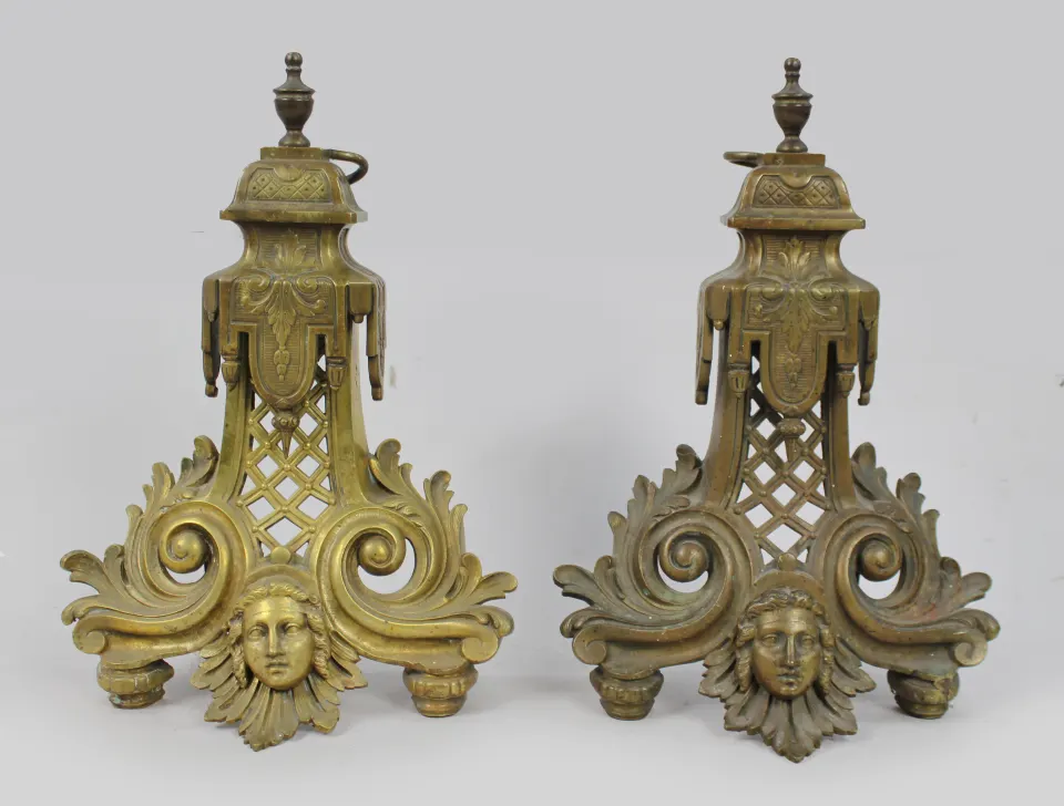 Fine Antique Brass Fire Chenets