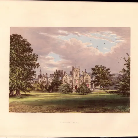 Preston Hall Edinburgh Scotland Gilt-Edge Coloured Antique Book Plate.
