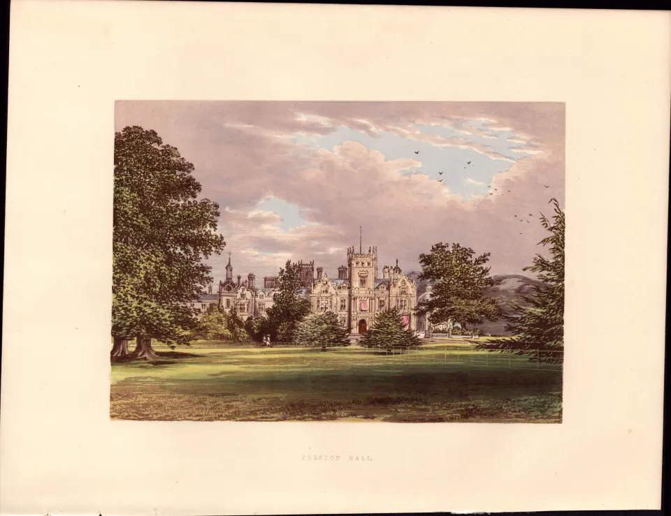 Preston Hall Edinburgh Scotland Gilt-Edge Coloured Antique Book Plate.