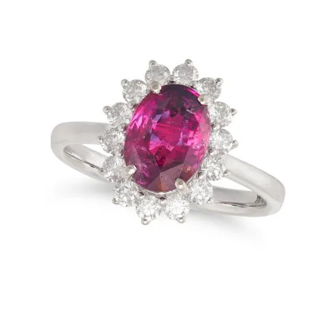 Certified 3.33 ct Vivid Pink Clean VS Untreated Sapphire & Diamonds Ring