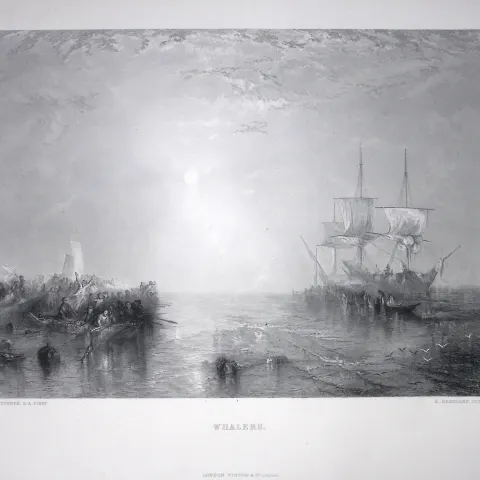 J.M.W Turner Whalers Catching Their Prey Antique Steel Engraving-79-TR