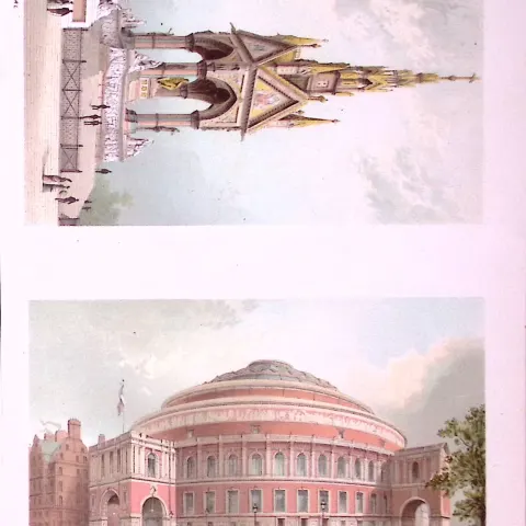 London The Albert Halls & Albert Memorial Victorian Antique Double Print-12