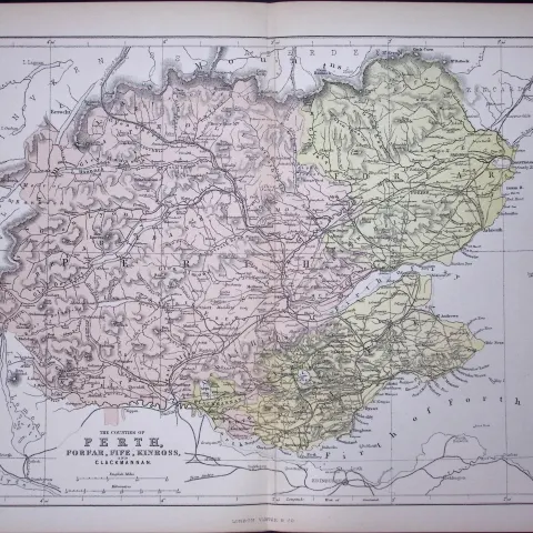 Perth, Forfar, Fife, Kinross Scotland 150 Years-Old Antique 1875 Map-8