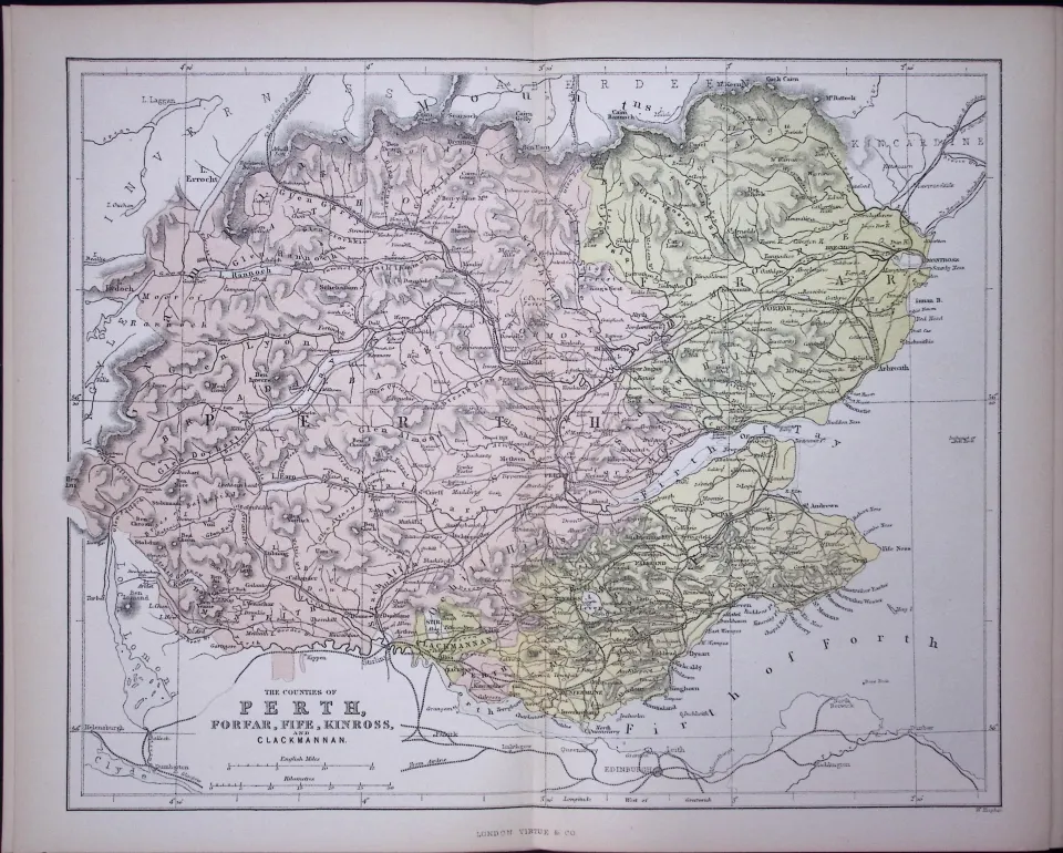 Perth, Forfar, Fife, Kinross Scotland 150 Years-Old Antique 1875 Map-8