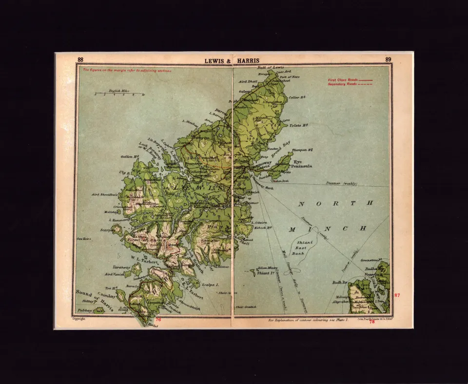 Lewis & Harris Scotland Coloured Mounted Antique Edward VIII Map.