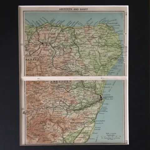 Aberdeen And Banff Scotland Coloured Mounted Antique Map.