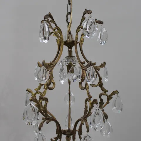 Vintage French Crystal and Gilt Metal Chandelier