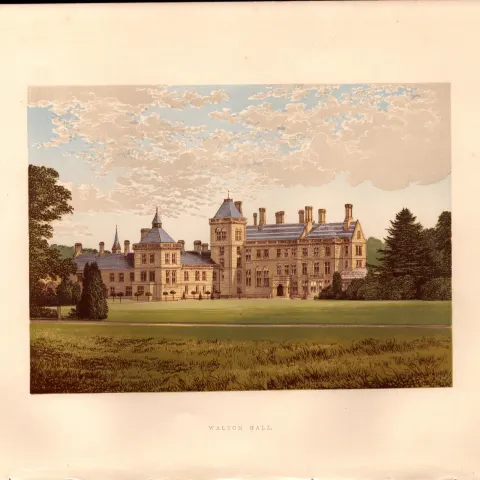 Walton Hall Warrington Lancs Gilt-Edge Coloured Antique Book Plate.