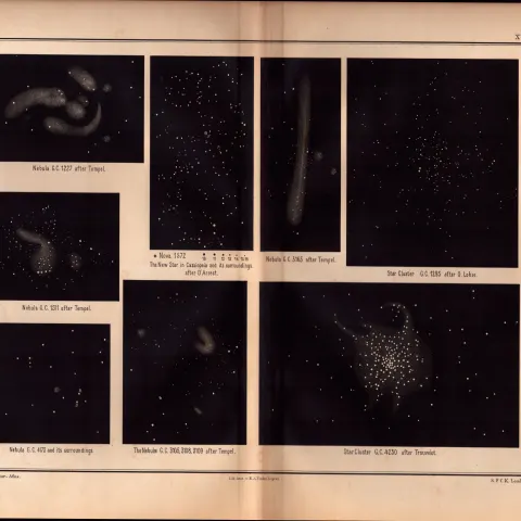 Star Atlas Nebula & Star Clusters Astronomy Antique Print.
