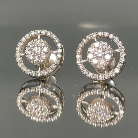 Beautiful 0.50 CT Round VS Diamond Halo Set Stud Earrings 18k White Gold