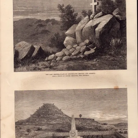 Zulu Wars the Cemetery At Rourke's Drift 1879 Antique Woodcut Print.