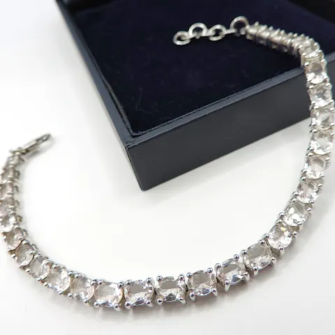  Sterling Silver 13.5 Carat Morganite Gemstone Tennis Bracelet New With Gift Box