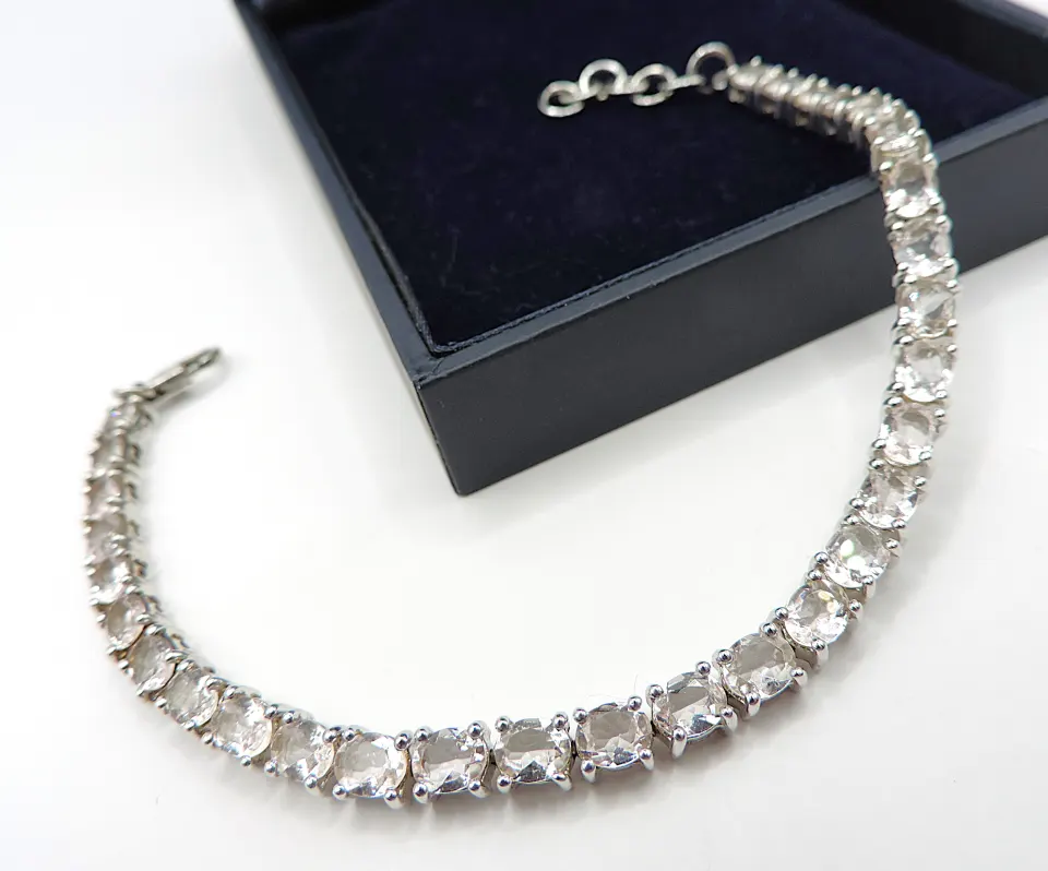  Sterling Silver 13.5 Carat Morganite Gemstone Tennis Bracelet New With Gift Box