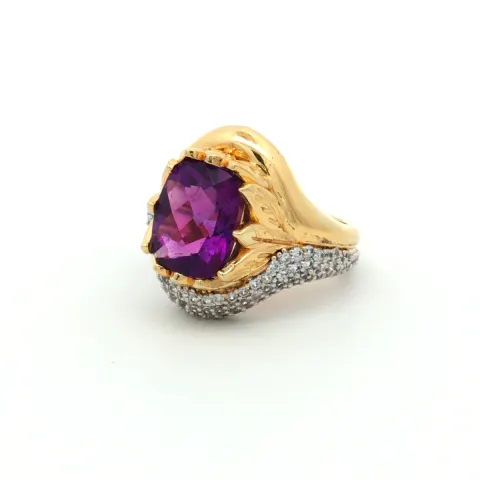 HRD Certified African Amethyst & Natural White Zircon Ring – 925 Sterling Silver