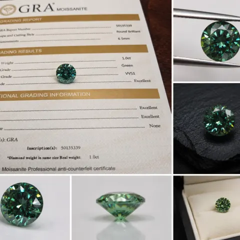 1.00ct Green Moissanite Round Brilliant – 6.5mm – GRA Certificate