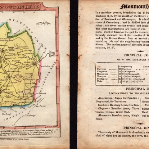 Monmouthshire Engraved Hand Coloured George IV Map & Text.