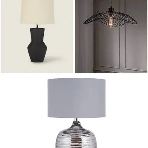 3 x Mixed Lights. 1 x Matt Black Table Lamp. 1 x Black Metal Abstract Easy Fit Shade. 1 x Chrome Ri