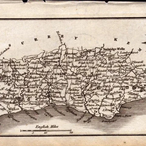 Sussex Antique Copper Engraved George IV Map by Sidney Hall.