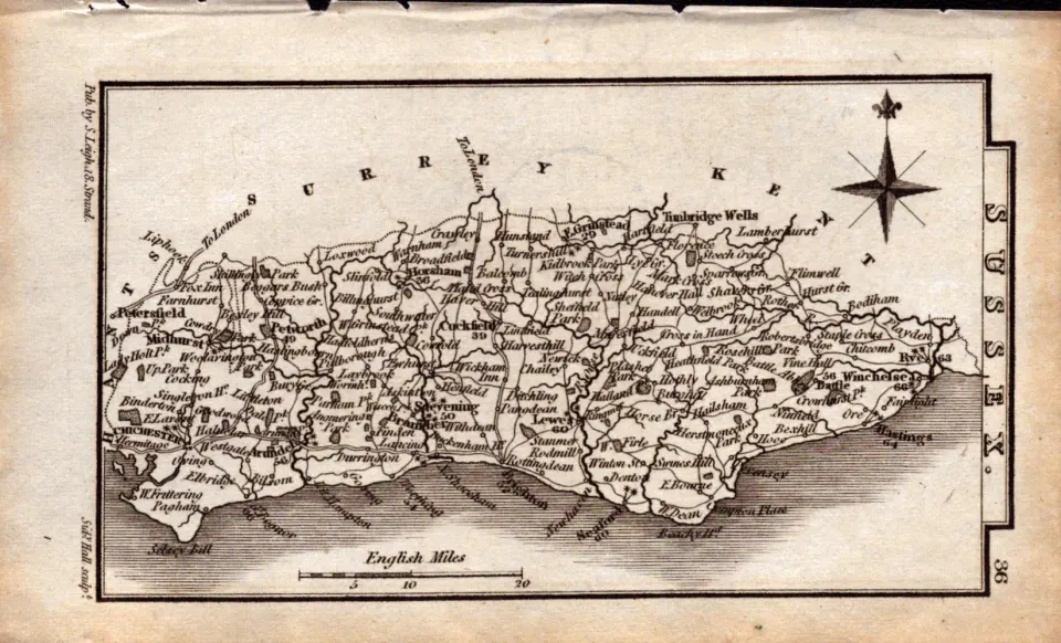 Sussex Antique Copper Engraved George IV Map by Sidney Hall.