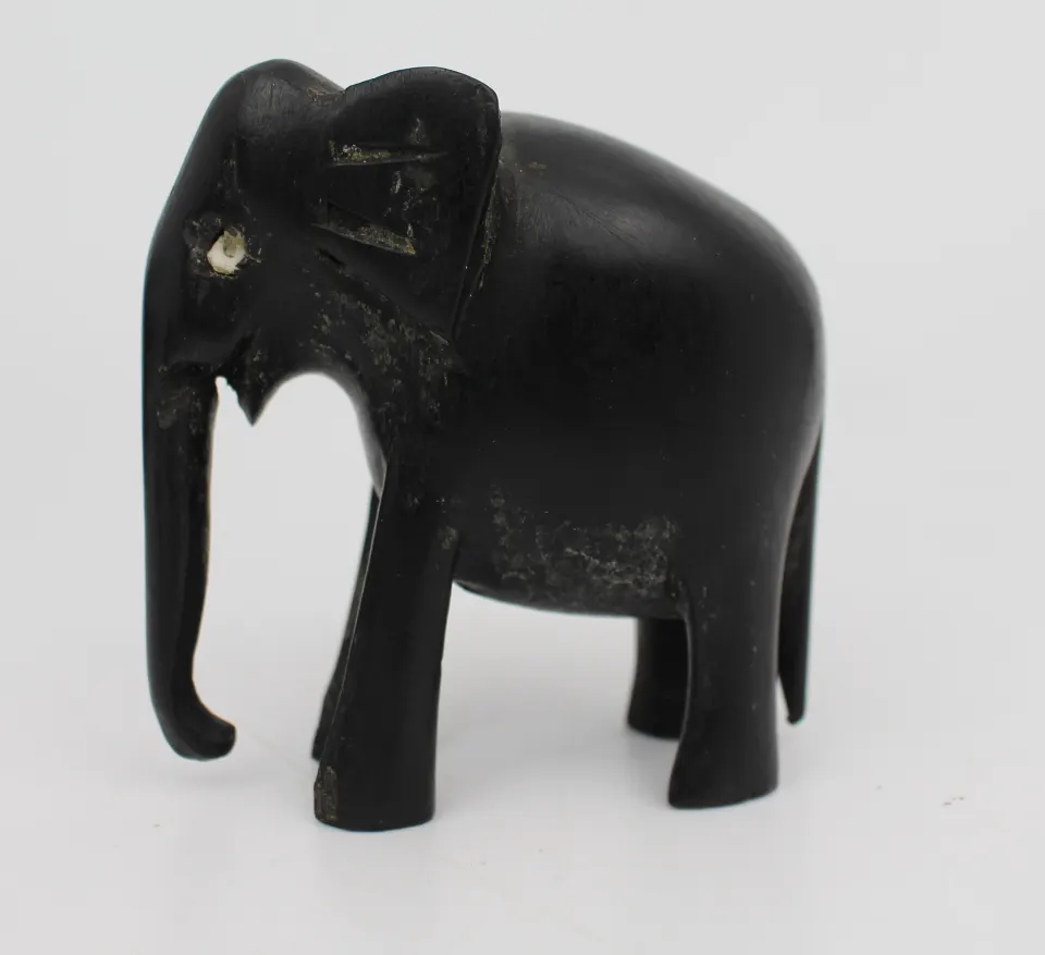 Small Hand-Carved Wooden Elephant Figure