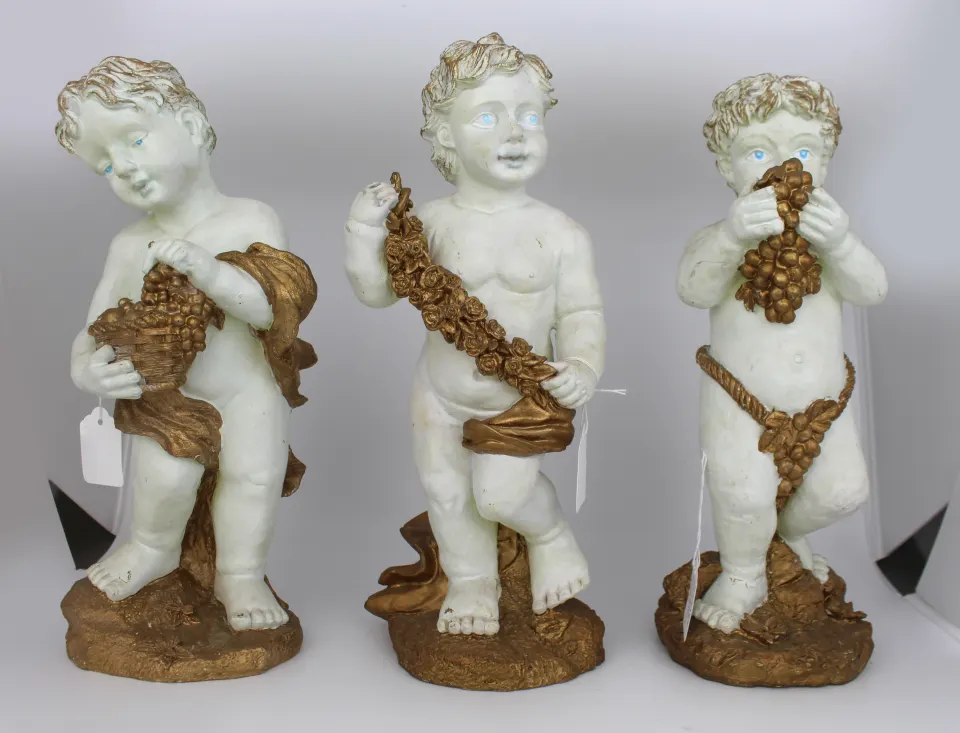 Set of 3 Vintage Painted Cherub Figures