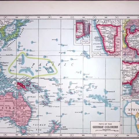 WW1 German Colonies Namibia Cameroon Benin Tanzania Antique Map
