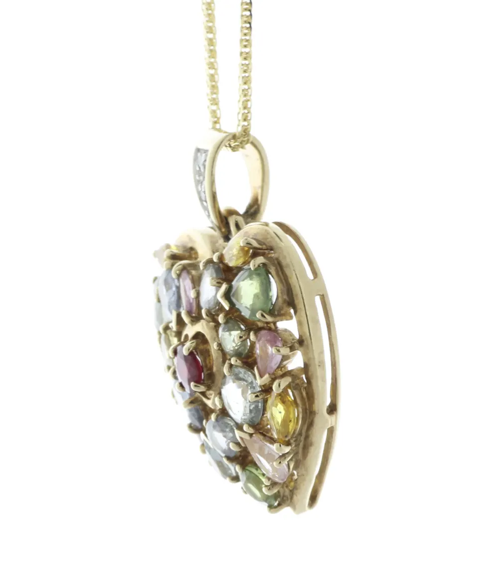 9ct Yellow Gold Diamond And Gem Heart Pendant and 18" Chain