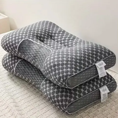 2 Pcs Soft Knitted Cotton Massage Neck Pillow – Sleep In Pure Comfort - Grey