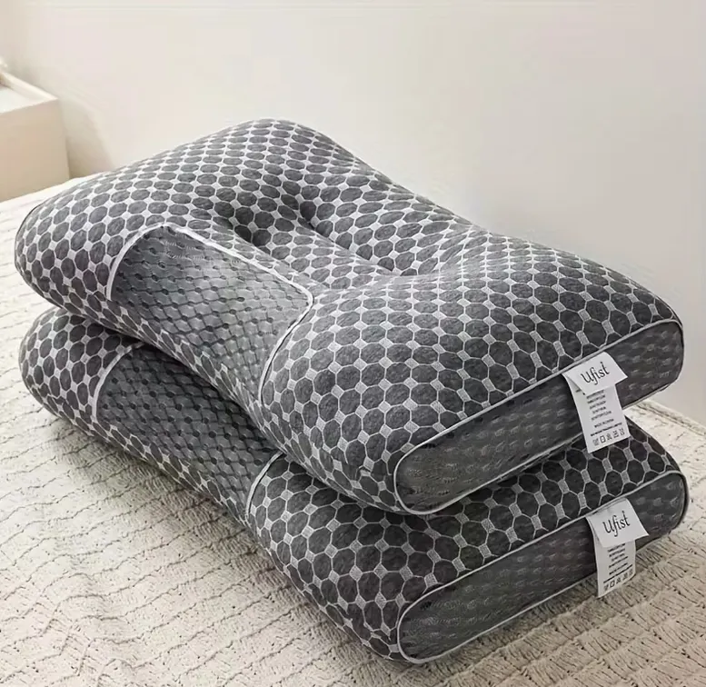 2 Pcs Soft Knitted Cotton Massage Neck Pillow – Sleep In Pure Comfort - Grey
