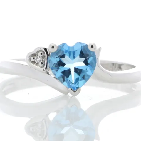9ct White Gold Diamond and Heart Shaped Blue Topaz Ring 0.01