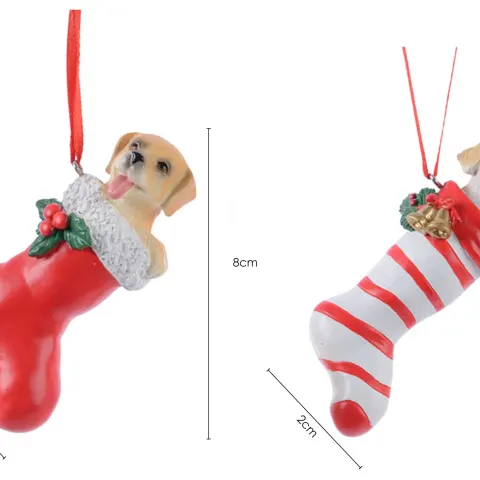 10 x RESIN DOG IN STOCKING CHRISTMAS TREE HANGERS