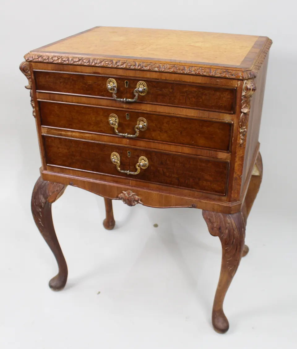 Early 20th c. Carved Walnut Footed Cutlery Chest