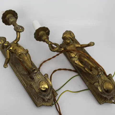 Pair of Quality Brass Cherub Form Wall Lights