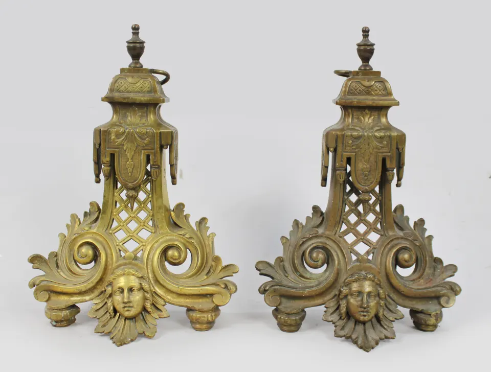 Fine Antique Brass Fire Chenets