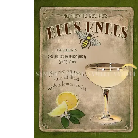 The Bees Knees Classic Cocktail Authentic Recipe Metal Wall Art