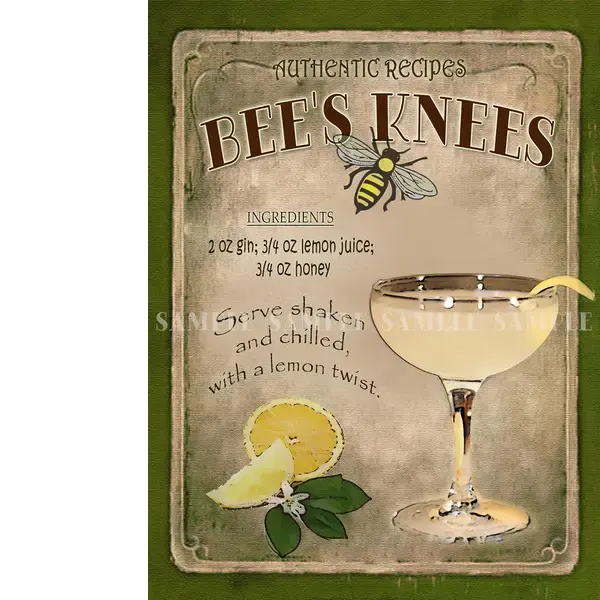 The Bees Knees Classic Cocktail Authentic Recipe Metal Wall Art