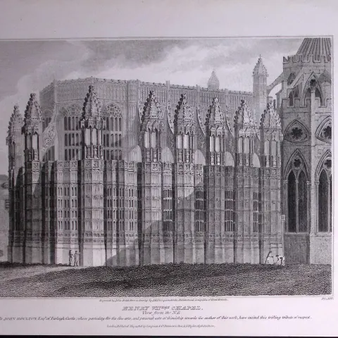 Henry VII Chapel Westminster Abbey 190 Years-Old John Britton Antique Steel Engraving-300