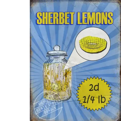 Sherbet Lemons Traditional Sweet Shop Favourites Nostalgic Metal Wall Art