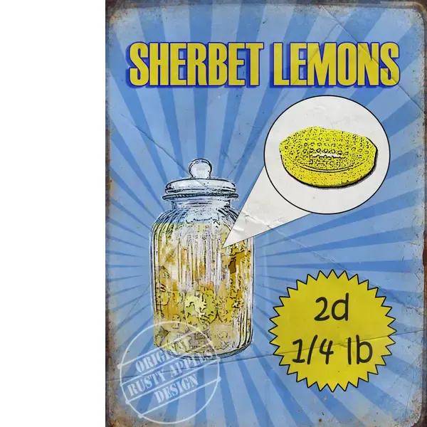 Sherbet Lemons Traditional Sweet Shop Favourites Nostalgic Metal Wall Art