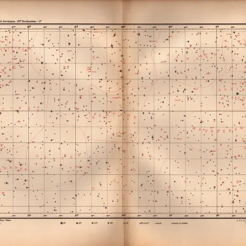 Star Atlas Declination 10 Hr -3 Degrees Astronomy Antique Map.