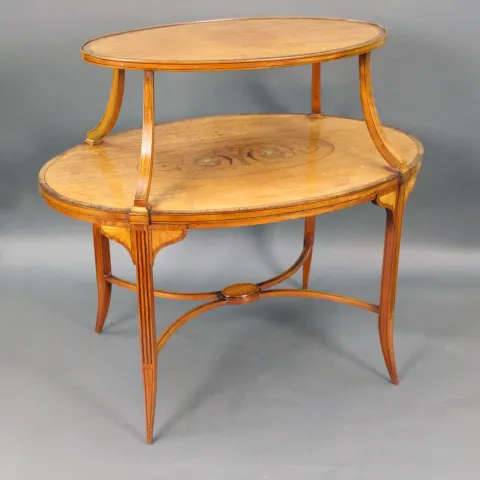 Elegant Inlaid Satinwood Étagère Two Tier Table c.1890
