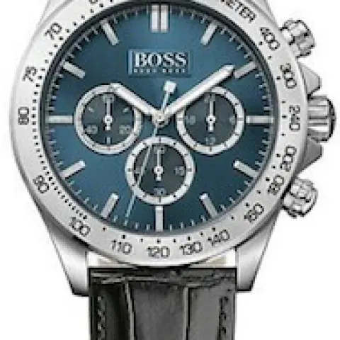 Hugo Boss 1513176 Men's Ikon Blue Dial Black Leather Strap Chronograph Watch