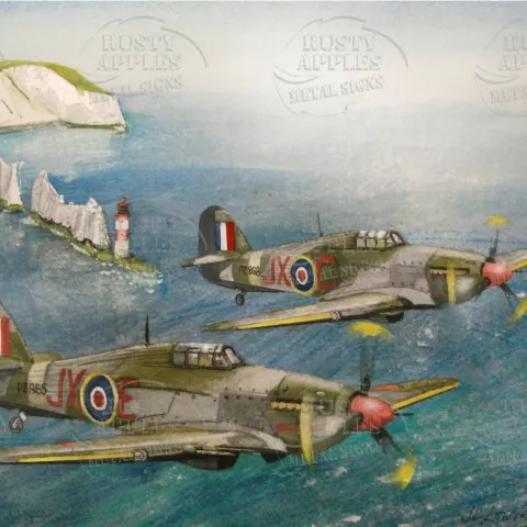 RAF WW2 Two Hawker Hurricanes Over Beachy Head Metal Wall Art