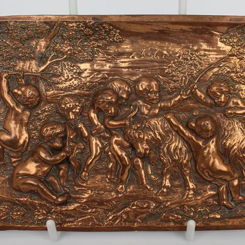 Italian Copper Relief Putti Plaque