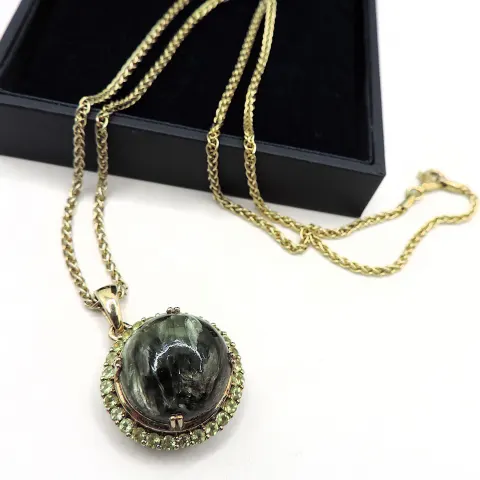 Artisan Gold On Sterling Silver Peridot & Seraphinite Necklace New With Gift Pouch
