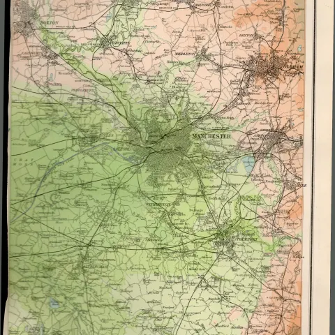 Victorian Map Manchester Environs Salford, Bury, Oldham, Rochdale, Stockport, Etc.