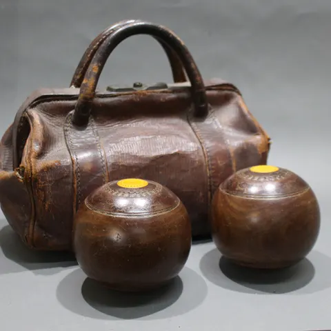 Cased Pair of Early 20th c. Lignum Vitae Bowls