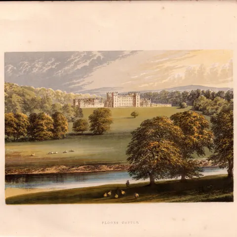 Floors Castle Near Kelso Scotland  Gilt-Edge Coloured Antique Book Plate.